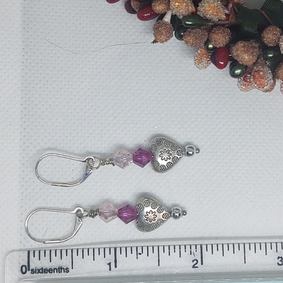 Silver-plated Swarovski Crystal Heart Earrings - Picture 4 of 5